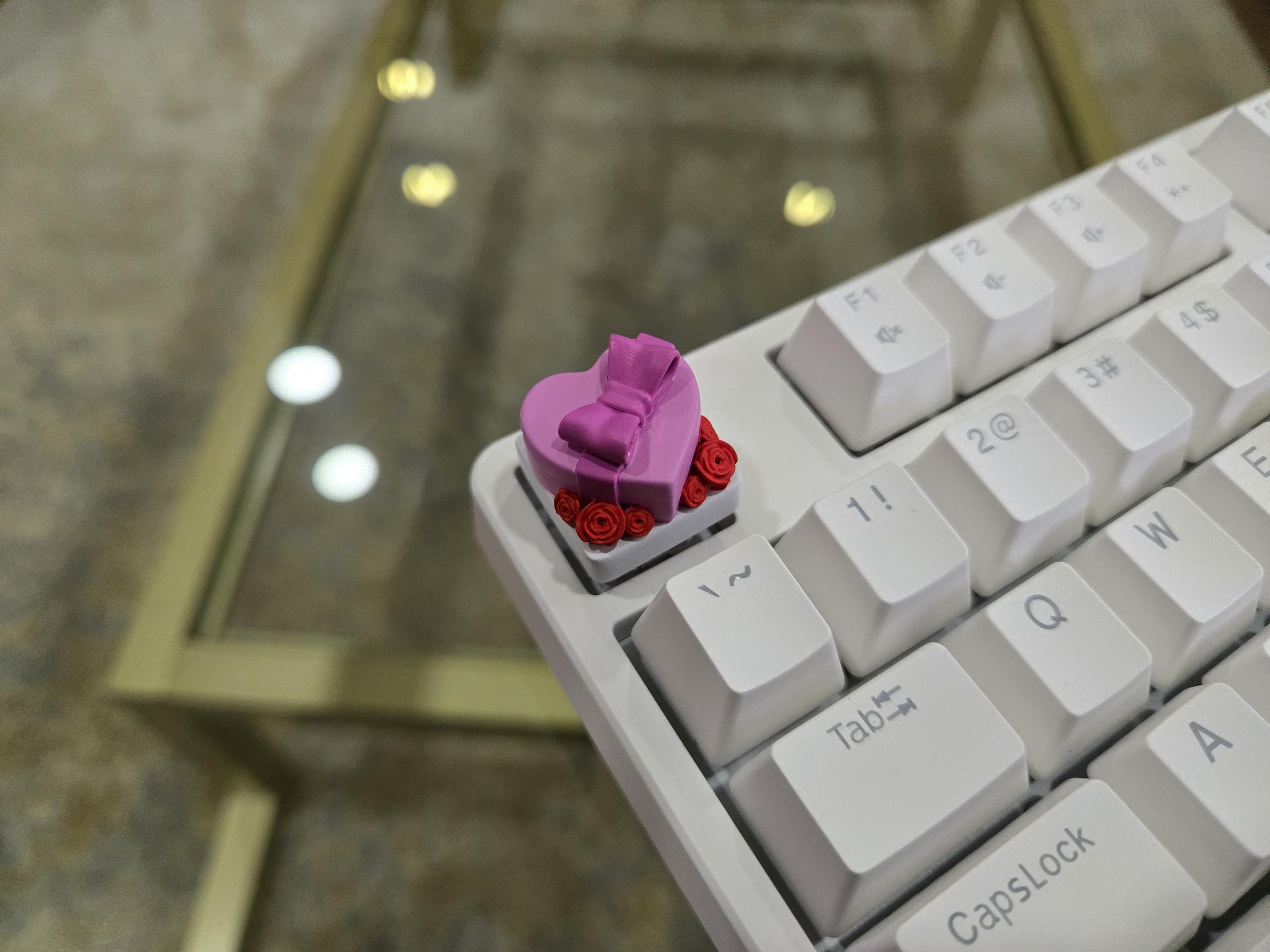 Heart & Flower Present Keycap - Hand Painted, Cute Keycap Designs, Cherry MX