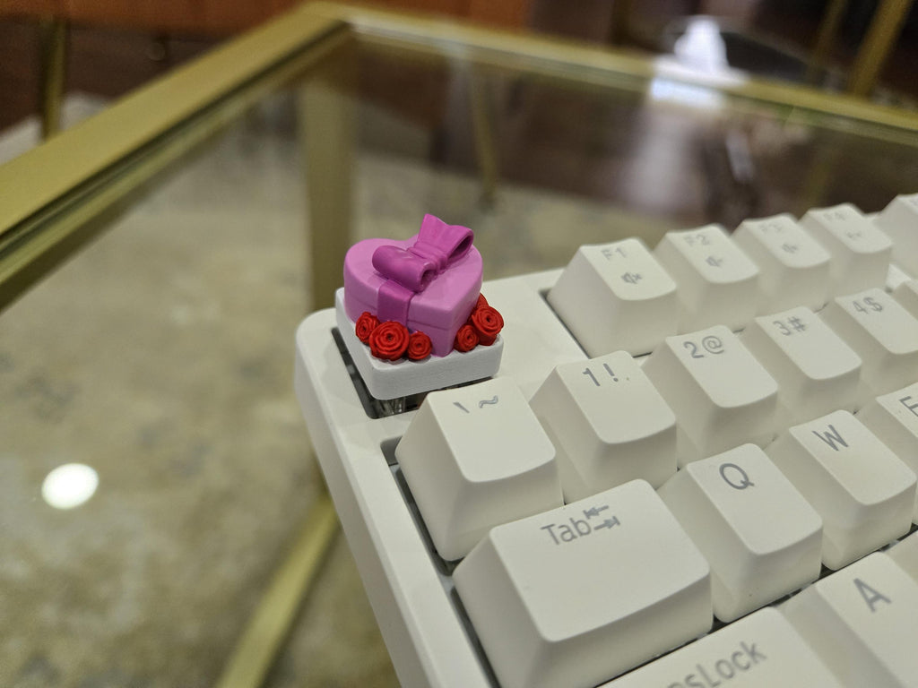 Heart & Flower Present Keycap - Hand Painted, Cute Keycap Designs, Cherry MX