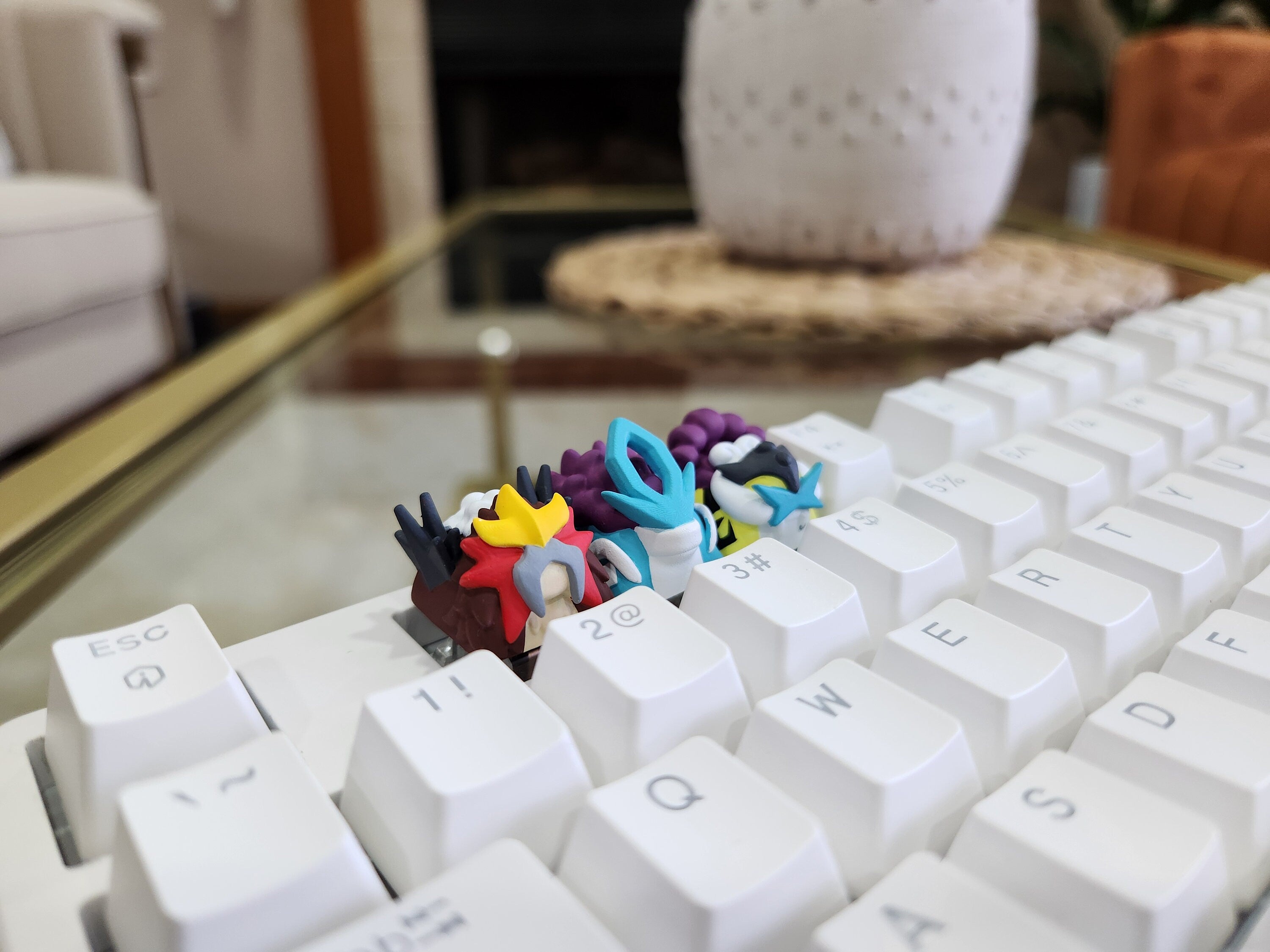 Pokemon Legendary Entei, Suicune, Raikou Keycaps - Hand Painted, Cute Keycap Designs, Cherry MX
