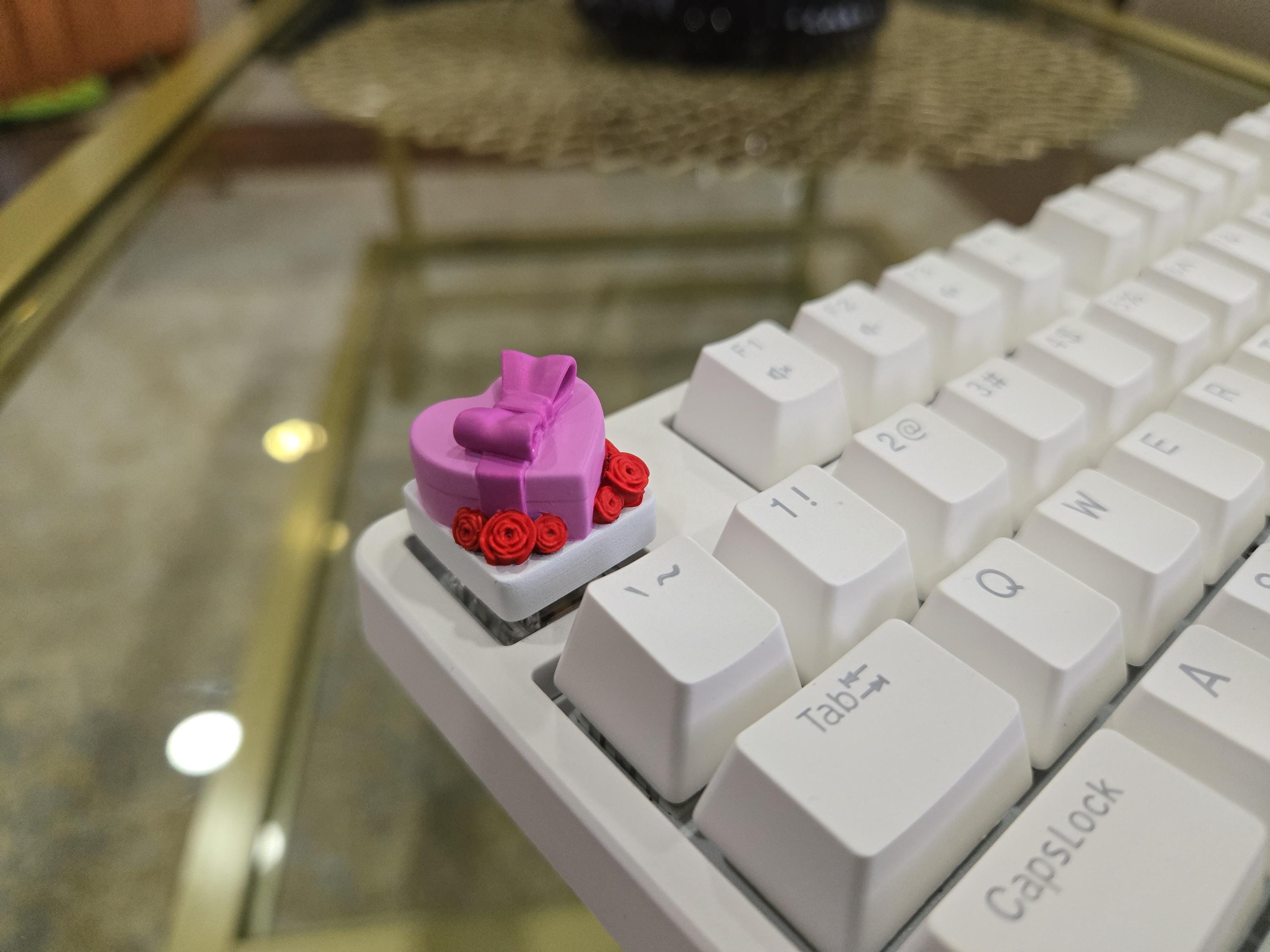 Heart & Flower Present Keycap - Hand Painted, Cute Keycap Designs, Cherry MX