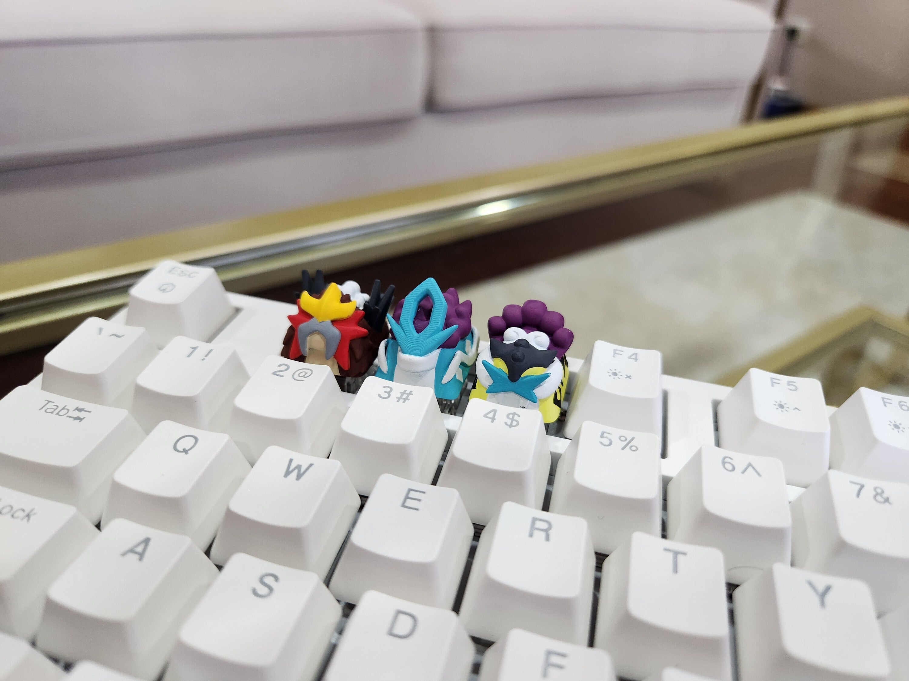 Pokemon Legendary Entei, Suicune, Raikou Keycaps - Hand Painted, Cute Keycap Designs, Cherry MX
